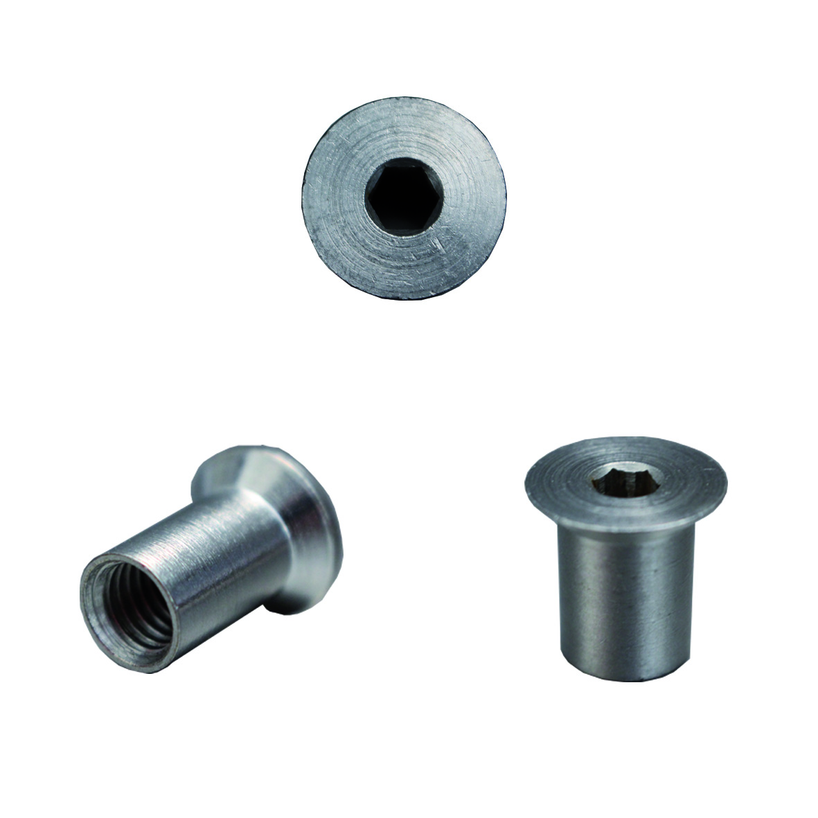 Hülsenmuttern M10 x 20 mm Edelstahl V2A, 50 Stück Art. 9062 Senkkopf Innensechskant