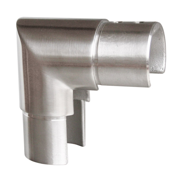 Rohrverbinder vertikal mit 90° Winkel für Glasleistennutrohr Ø 42,4 mm Edelstahl V2A