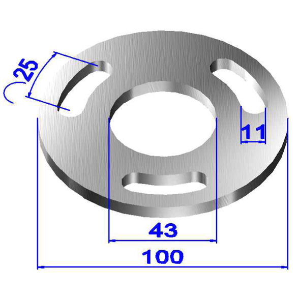 Ronde gelocht, Größe Ø 100 x 6 mm mit Mittelloch Ø 43 mm Edelstahl V2A Ronde gelocht, Größe Ø 100 x 6 mm mit Mittelloch Ø 43 mm Edelstahl V2A