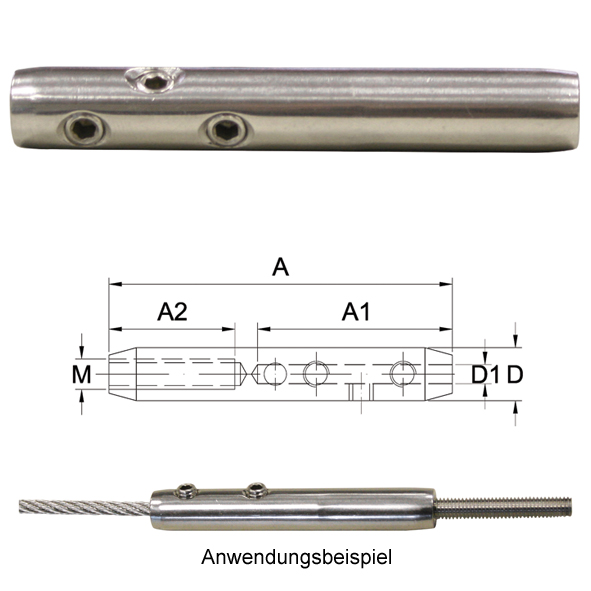 Montageterminal für 3 - 4 mm Drahtseil Edelstahl V4A Montageterminal für 3 - 4 mm Drahtseil Edelstahl V4A
