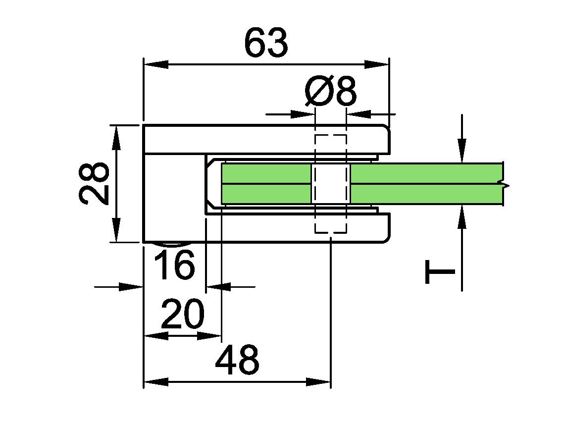 Glasklemme Modell 02 flacher Anschluss Edelstahl V2A