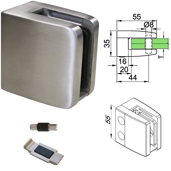 Glasklemme Modell 06 flacher Anschluss Edelstahl V2A