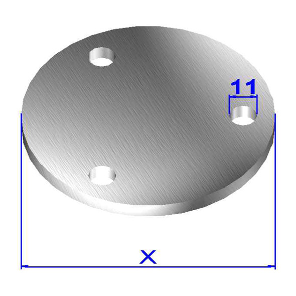 Ronden 3 x Ø 11 mm gelocht, Größe Ø 100 x 6 mm  Edelstahl V2A Ronden 3 x Ø 11 mm gelocht, Größe Ø 100 x 6 mm  Edelstahl V2A