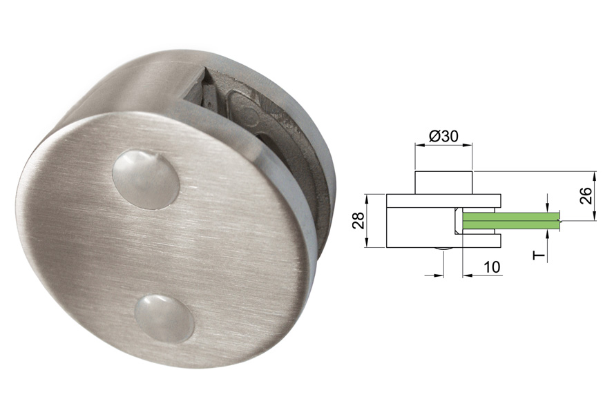Glasklemme Modell 08 für Vierkantrohr Edelstahl V2A
